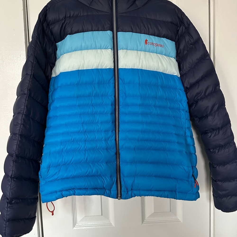 Cotopaxi Womens Blue Down Hooded Puffer Jacket Sz L